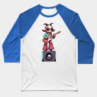 Groovy 70s Guitar-Playing Goat - Colorful Cartoon Vector Art Baseball T-Shirt